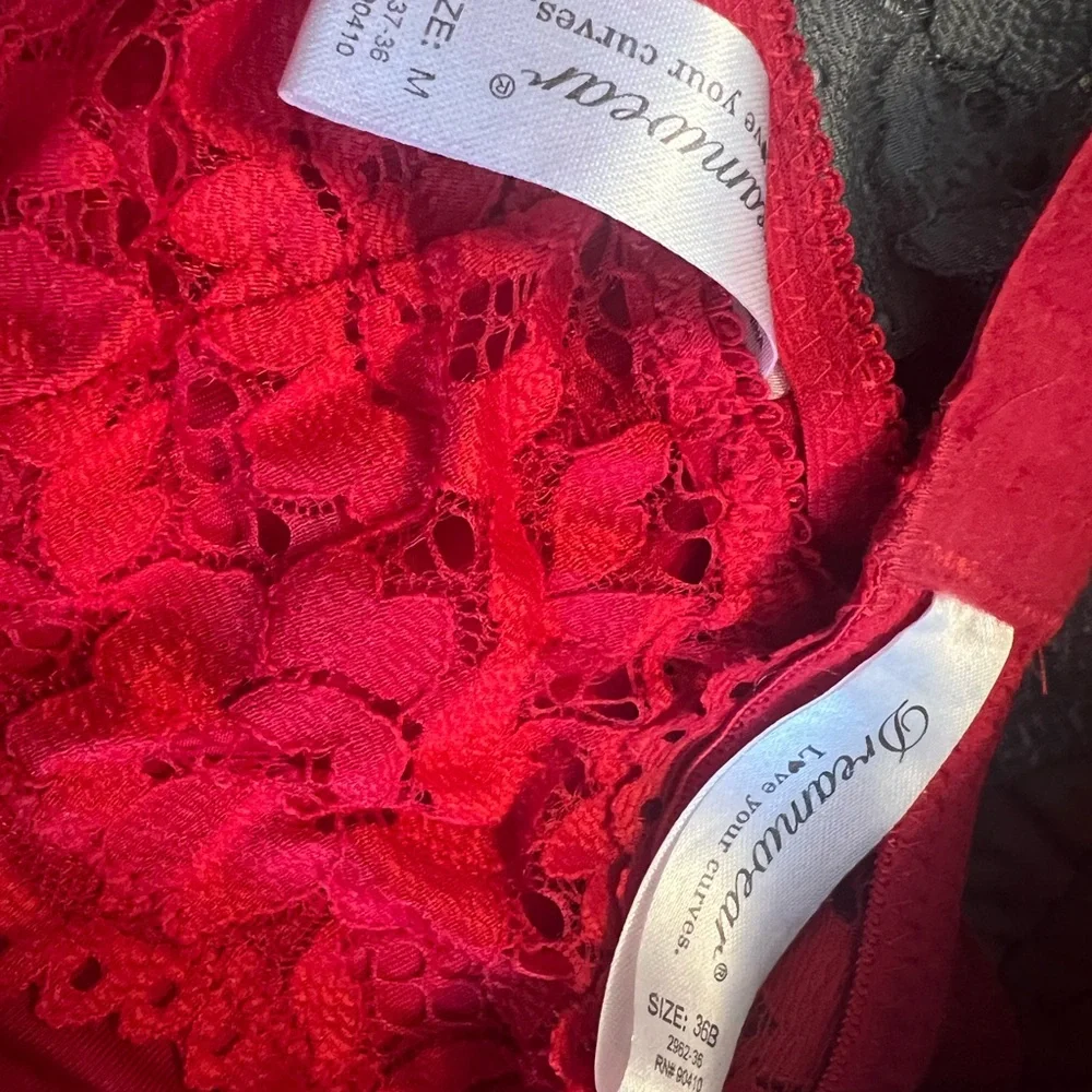 Elegant Red and Gray Lace Lingerie Set - Picture 2 of 2